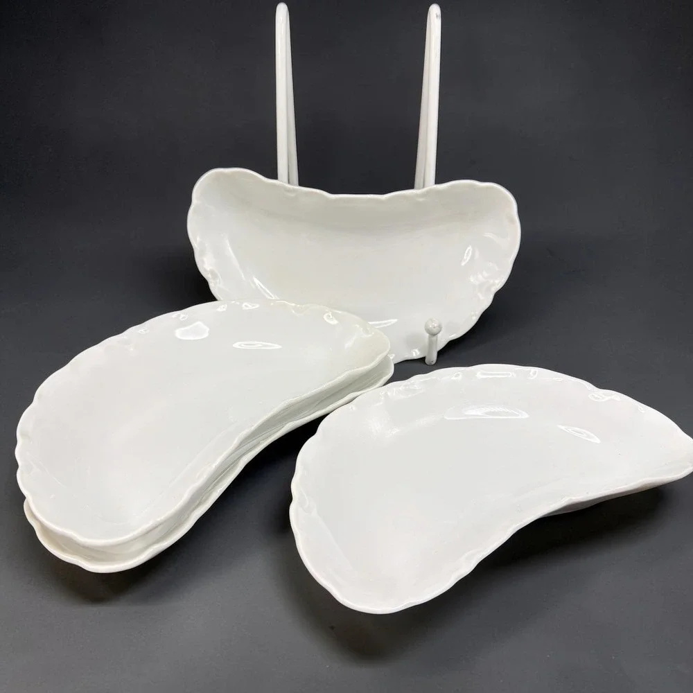 Racine‎ Bavaria White Porcelain Crescent Bone Dishes Scalloped Edge Set of 4 VTG